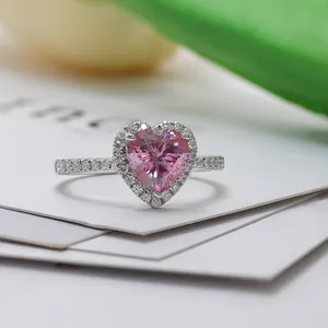 Paston 10k 14k emas padat 2ct warna merah muda desain hati cincin Moissanite perhiasan cincin wanita