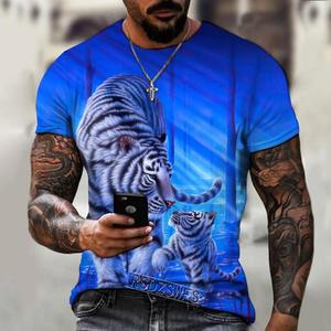 Wholesale Tiger Cartoon <strong>3D</strong> <strong>Printing</strong> Men's Knitted Polyester/Cotton Oversized <strong>T</strong>-<strong>shirt</strong> High Quality Summer Top - Product Image 5