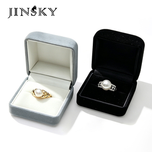 Luxury High End Jewelry <b>Box</b> Small Square Velvet Case in Black & <b>Grey</b> Blue for Ring Diamond Ring & Earrings - Product Image 1