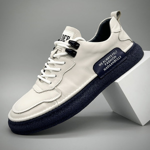 Zapatos de hombre de cuero de primera calidad, zapatillas blancas de cuero genuino, modernas, versátiles, transpirables, con suela suave, informales, sin cordones - Product Image 4