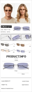 <span class=keywords><strong>Occhiali</strong></span> <span class=keywords><strong>da</strong></span> <span class=keywords><strong>Sole</strong></span> Rettangolari Senza Montatura in Metallo per Uomo, Protezione UV400, Design Sottile e alla Moda - Product Image 3