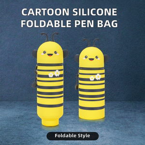 Étui à crayons en silicone de dessin animé - Pliable et extensible avec fermeture éclair, sac de rangement pour stylos et fournitures scolaires - Product Image 2
