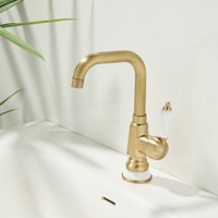 Robinet de lavabo de salle de bain WEIHAO en laiton poli doré avec poignée en céramique blanche, mitigeur eau chaude et froide monotrou