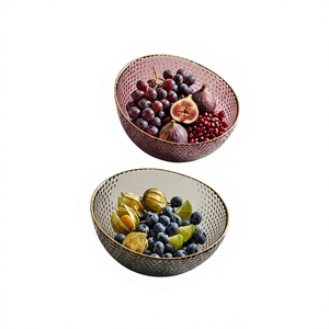 Tazón de Vidrio Ecológico con Borde Dorado, Diseño Martillado y Boca Inclinada, Multifuncional para Frutas y Aperitivos - Product Image 1