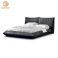 Lit plateforme moderne à profil bas, lit rembourré en similicuir avec tête de lit séparée pour chambre à coucher et hôtel