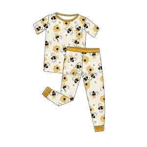 Leopard Girls Short Sleeve Shirt and Pant Set Summer Bamboo Viscose Infant Outfits Low Moq Newborn Sleepwear Set