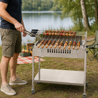 Kit de Boîtier d'Engrenages Automatique en Acier Inoxydable pour Brochettes de Barbecue, Boîtier d'Engrenages de Rôtissoire Multi-Brochettes avec Support Cranté, Ensemble d'Usine