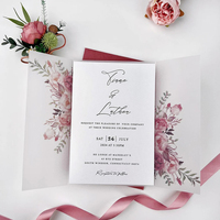 Emballage d'invitation de mariage en vélin imprimé floral de printemps semi-transparent billets de mariage personnalisés