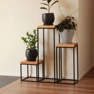 Support de fleurs bas en bois massif et fer forgé, style contemporain, pour salon, table console dorée, idéal pour bonsaï et ornements - Product Image 4