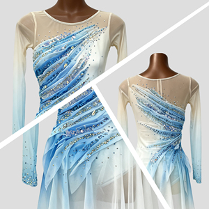 Custom <b>Ombre</b> <b>Blue</b> Figure/Ice Skating Performance <b>Dress</b> Rhinestone Long Sleeve Lyrical Dance Costume for Girls Children - Product Image 2