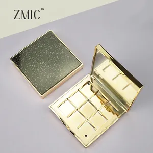 Make up long lanh Eyeshadow Palette vuông kim loại vàng đen TOP 9 Pan rỗng Eyeshadow Palette container với gương Nhà cung cấp