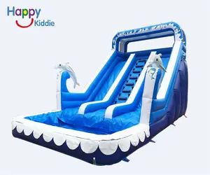 商业级蓝色海豚巨型充气水滑梯成人大型塑料水滑梯待售