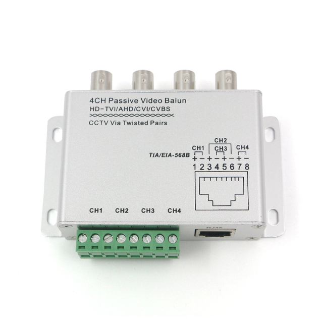 4-Channel Passive Video Balun Hub over 1 Cat5 Cable for 4 Cameras 400m for AHD/CVI/TVI