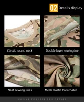 T-shirt tactique vintage à col rond en maille camouflage, 100 % polyester, séchage rapide, respirant, tissu tricoté, manches courtes, été