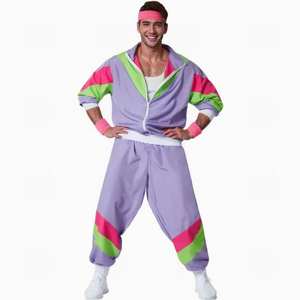 Setelan Jogger blok warna Retro, mantel lengan panjang nyaman dan celana untuk acara Festival 80s Retro pakaian olahraga kostum - Product Image 4