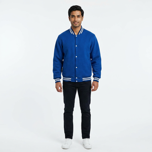 Veste bomber en cuir véritable pour homme 2024 avec col montant, style varsity tendance - Product Image 1