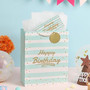 Bolsa de regalo con rayas doradas brillantes y lunares, asa retorcida, papel artístico, bolsa plana estándar, reciclable, estilo de lujo - Product Image 1