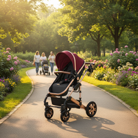En promotion : Poussette 3-en-1 pour bébé avec châssis en alliage d'aluminium, repose-pieds réversibles, siège auto, vue haute, pliable, sac à couches et poignée en PU