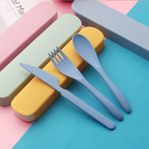 Eco-friendly Wheat Straw Cutlery <b>Set</b> Portable Travel Flatware 3pcs Spoon Fork with Case for Kids School Camping Reusable Utensil - Product Image 4
