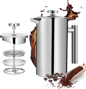 Vente chaude 800ml Percolateurs d'infusion à froid Cafetière isolée à double paroi Pot Argent 304 Acier inoxydable Café Presse française - Product Image 4