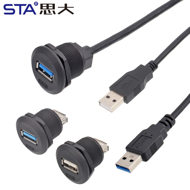 EP Panel Type USB 3.0 Connector Shield Female to Male Front Mounted Plug With 0.3M 0.5M 1M PVC Dual Female Socket