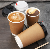Tasses à café jetables avec logo personnalisable de marque 8oz-24oz Tasse en papier kraft brun à double paroi