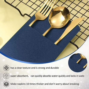 Serviette jetable en lin avec poche à couverts intégrée et serviette en tissu bleu marine <span class=keywords><strong>pré</strong></span>-pliée pour mariages, dîners ou fêtes - Product Image 5