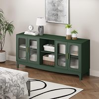 Meuble TV en bois HOME Farmhouse 65 pouces avec portes en verre, étagères réglables, fixation au sol, gestion des câbles, grand rangement pour salon