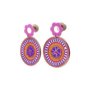 Mandala Pattern Drop <b>Earrings</b> With Flower Studs Round Shape For Women Bohemia Style Fashion Jewelry 12Pcs <b>Pack</b> - Product Image 2