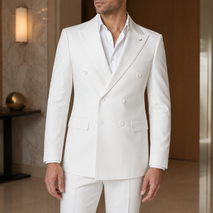 Costume de cérémonie <span class=keywords><strong>homme</strong></span> blanc croisé à col en V, coupe ajustée, 2 pièces, style italien TR, pour mariage, bal de promo, tapis rouge, sur mesure - Product Image 3