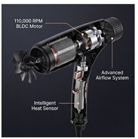 Sèche-cheveux électrique en céramique à technologie ionique, pliable en forme de T, moteur BLDC haute vitesse 110 000 tr/min, lumières LED