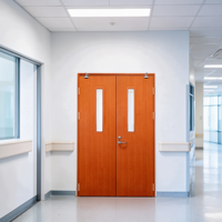 Porte double en bois ignifuge sur mesure avec panneau de vision en verre résistant au feu
