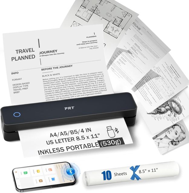 Inkless Portable Wireless Thermal Printer,Supports 8.5x11 US Letter&A4&B5,Bluetooth Mobile Printer for iOS/Android