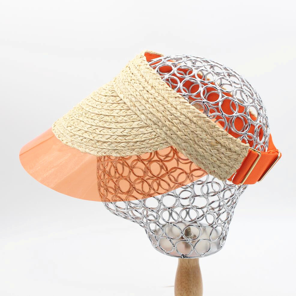 Козырек из рафии для женщин, новинка 2021, оптовая продажа, Солнцезащитная пляжная цветная летняя соломенная шляпа с полями из ПВХ