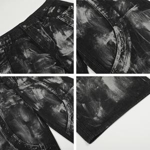 Pantalon Américain Déchiré à Jambes Larges avec Rivets, Effet Peinture Brossée, Personnalisé, Décontracté, Vintage, Rétro, Coupe Droite - Product Image 2