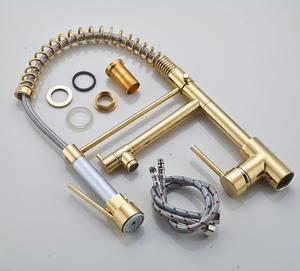 Rubinetto da Cucina Estraibile Dorato Homedec 2019, Lussuoso Rubinetto da Cucina in Ottone Dorato, Rubinetto da Cucina Montato sul Piano in Ottone Pieno - Product Image 4