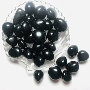 Natural bulk high quality black obsidian tumbled oval shape chakra fengshui quartz tumbles folk crafts