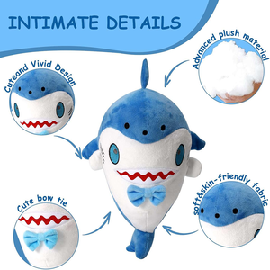 Adorable peluche <span class=keywords><strong>requin</strong></span> douce avec nœud papillon, design de personnage de dessin animé pour la décoration de chambre d'enfant et les jeux - Product Image 2