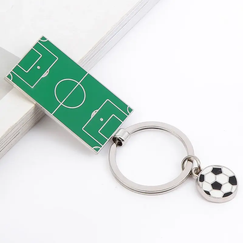 Custom Sports 2D Metal soccer field keyring flat Football field shape metal keychain