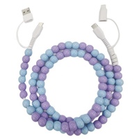 Cable de Carga Rápida Tipo-C con Cuentas de PVC/ABS, 4 en 1, Elegante, Soporte para Auriculares, Transferencia de Datos, 2.4A, Blindaje Trenzado para Teléfonos