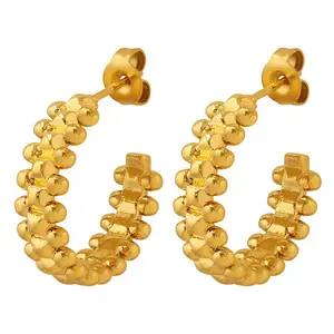 Luxury Fine Fashion Jewelry Accessories Ear Spike Real Gold Plated CC Shape Earrings Wholesale Bulk