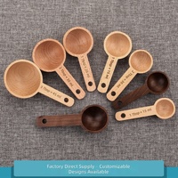 Natuurlijke houten maatschepjesset voor koffiebonen, poeder, thee, suiker en droge voedingsmiddelen, voor portiecontrole