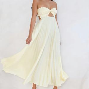 Vestido Maxi Plisado sin Tirantes Personalizado OEM, Vestido de Verano Fluido con Espalda Descubierta para Mujer - Product Image 1