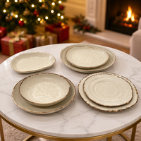 Ensemble d'assiettes en mélamine de qualité alimentaire, style Wabi Sabi, forme irrégulière, mouchetées, assiettes à dîner, bord brun rustique, restaurant, hôtel