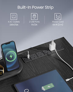 <span class=keywords><strong>Bureau</strong></span> <span class=keywords><strong>d</strong></span>'ordinateur en forme de L <span class=keywords><strong>VASAGLE</strong></span> avec prises électriques pour <span class=keywords><strong>bureau</strong></span> à domicile, <span class=keywords><strong>bureau</strong></span> de jeu avec éclairage LED, 2 tiroirs, 2 ports USB - Product Image 3