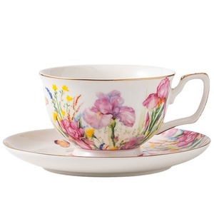 แก้วกาแฟเซรามิกสไตล์ฝรั่งเศสพร้อมจานรอง - แก้วน้ำชาลายดอกไม้ 3 มิติ - Product Image 5