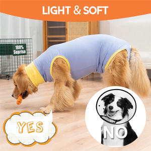 Qiqu 애완 동물 용품 럭셔리 면 개 수술 복구 세트 통기성 바디 수트 수술 셔츠 <span class=keywords><strong>E</strong></span> 칼라 콘 대체 봄 - Product Image 2