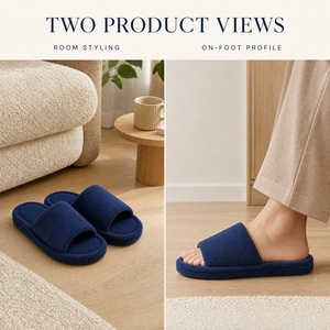 Pantofole <span class=keywords><strong>da</strong></span> <span class=keywords><strong>casa</strong></span> <span class=keywords><strong>in</strong></span> camoscio <span class=keywords><strong>blu</strong></span> navy, a punta aperta, con tomaia larga testurizzata, antiscivolo, per camera <span class=keywords><strong>da</strong></span> letto e relax - Product Image 4