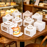 Boîte à gâteau personnalisée avec fenêtre et poignée, recyclable, qualité alimentaire, pour boulangerie, desserts à emporter, emballage en gros