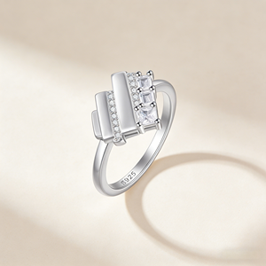 Geometric <b>Emerald</b> Cut Zircon Engagement <b>Ring</b> 925 <b>Silver</b> Pave Setting Minimalist Women's Jewelry - Product Image 1